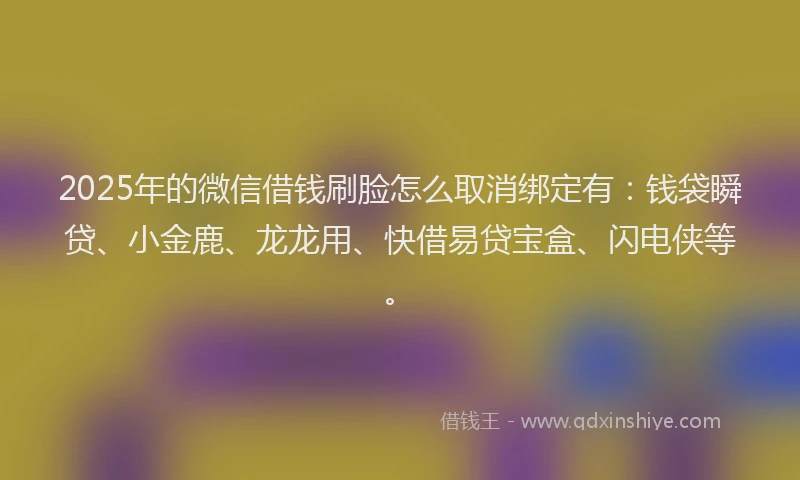 2025年的微信借钱刷脸怎么取消绑定有：钱袋瞬贷、小金鹿、龙龙用、快借易贷宝盒、闪电侠等。