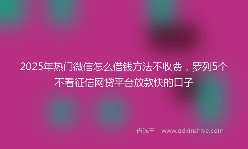 2025年热门微信怎么借钱方法不收费，罗列5个不看征信网贷平台放款快的口子