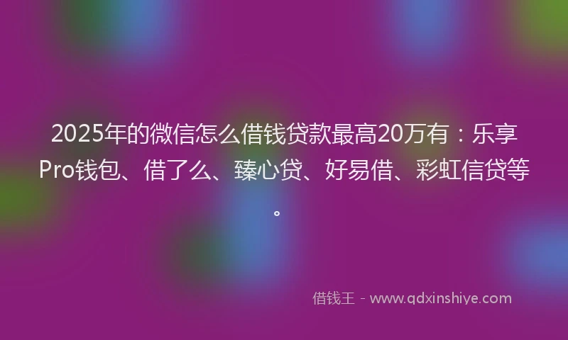 2025年的微信怎么借钱贷款最高20万有：乐享Pro钱包、借了么、臻心贷、好易借、彩虹信贷等。