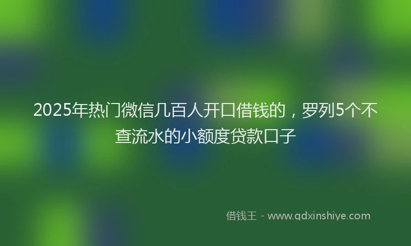 2025年热门微信几百人开口借钱的，罗列5个不查流水的小额度贷款口子
