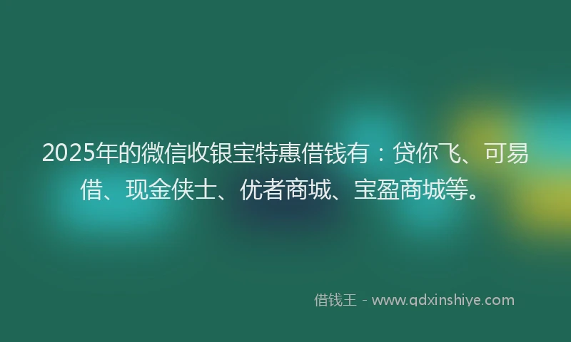 2025年的微信收银宝特惠借钱有：贷你飞、可易借、现金侠士、优者商城、宝盈商城等。