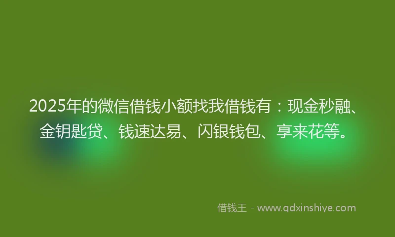 2025年的微信借钱小额找我借钱有：现金秒融、金钥匙贷、钱速达易、闪银钱包、享来花等。