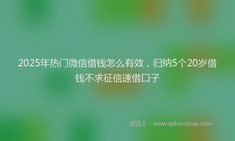 2025年热门微信借钱怎么有效，归纳5个20岁借钱不求征信速借口子