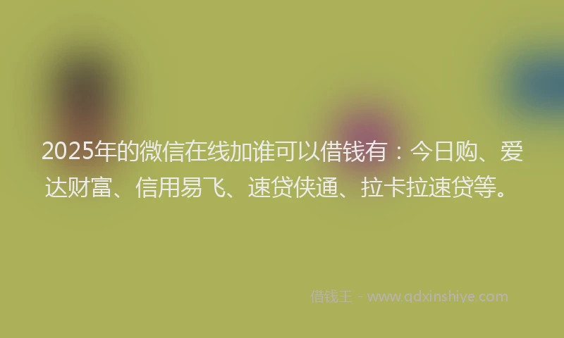 2025年的微信在线加谁可以借钱有：今日购、爱达财富、信用易飞、速贷侠通、拉卡拉速贷等。