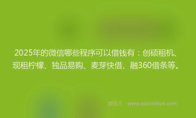 2025年的微信哪些程序可以借钱有：创硕租机、现租柠檬、独品易购、麦芽快借、融360借条等。