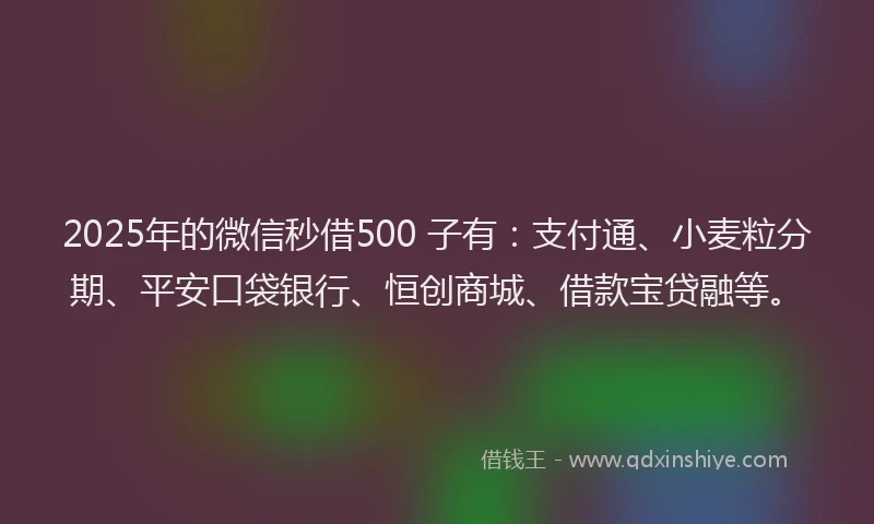 2025年的微信秒借500 子有：支付通、小麦粒分期、平安口袋银行、恒创商城、借款宝贷融等。