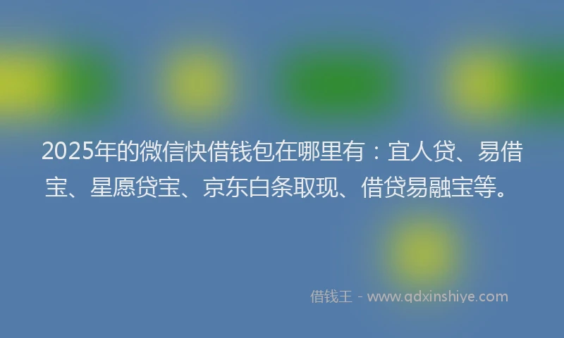 2025年的微信快借钱包在哪里有：宜人贷、易借宝、星愿贷宝、京东白条取现、借贷易融宝等。