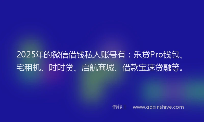 2025年的微信借钱私人账号有：乐贷Pro钱包、宅租机、时时贷、启航商城、借款宝速贷融等。