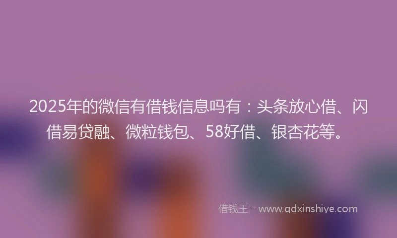 2025年的微信有借钱信息吗有：头条放心借、闪借易贷融、微粒钱包、58好借、银杏花等。