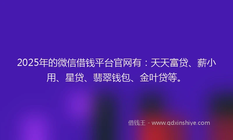2025年的微信借钱平台官网有：天天富贷、薪小用、星贷、翡翠钱包、金叶贷等。