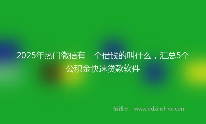 2025年热门微信有一个借钱的叫什么，汇总5个公积金快速贷款软件