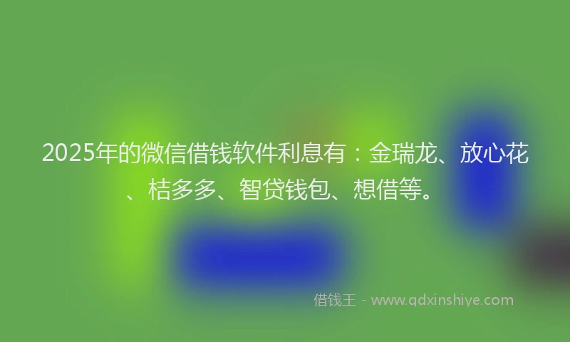 2025年的微信借钱软件利息有：金瑞龙、放心花、桔多多、智贷钱包、想借等。