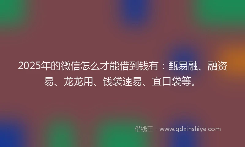 2025年的微信怎么才能借到钱有：甄易融、融资易、龙龙用、钱袋速易、宜口袋等。