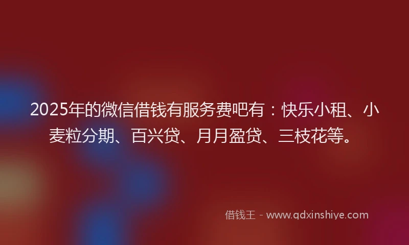 2025年的微信借钱有服务费吧有：快乐小租、小麦粒分期、百兴贷、月月盈贷、三枝花等。