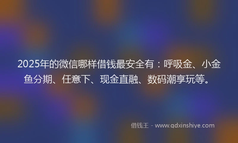 2025年的微信哪样借钱最安全有：呼吸金、小金鱼分期、任意下、现金直融、数码潮享玩等。
