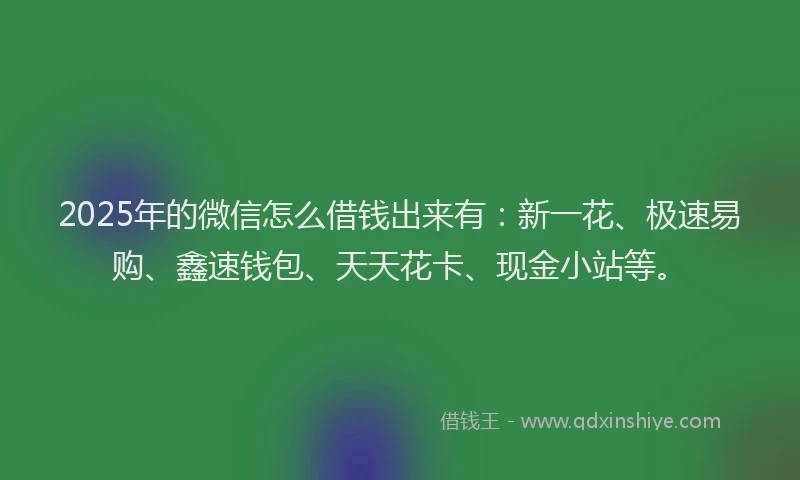 2025年的微信怎么借钱出来有：新一花、极速易购、鑫速钱包、天天花卡、现金小站等。