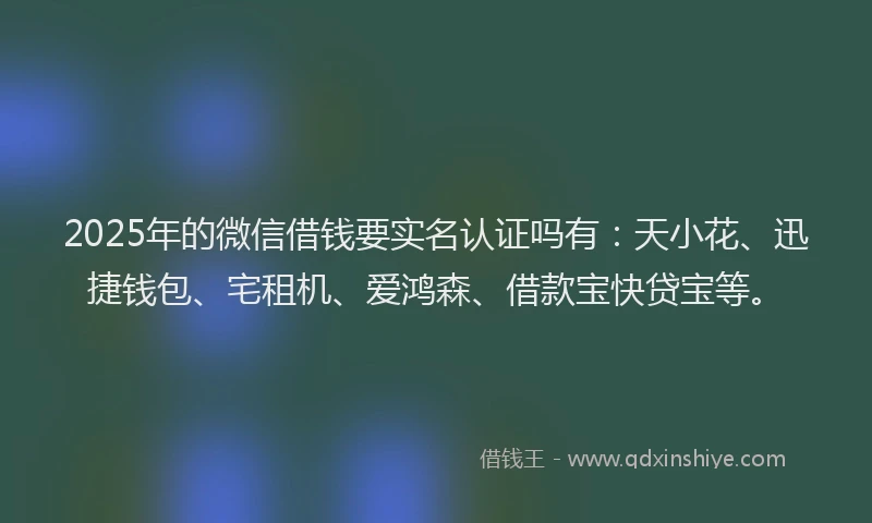 2025年的微信借钱要实名认证吗有：天小花、迅捷钱包、宅租机、爱鸿森、借款宝快贷宝等。