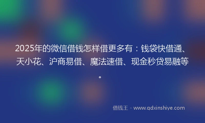2025年的微信借钱怎样借更多有：钱袋快借通、天小花、沪商易借、魔法速借、现金秒贷易融等。