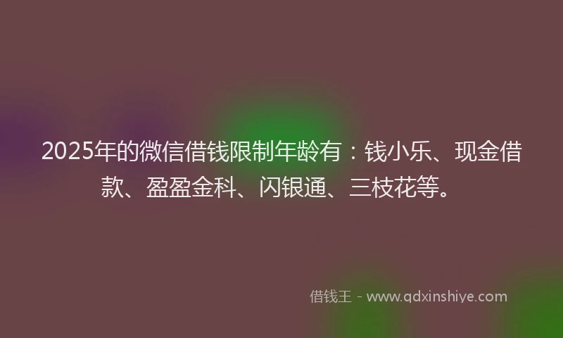 2025年的微信借钱限制年龄有：钱小乐、现金借款、盈盈金科、闪银通、三枝花等。