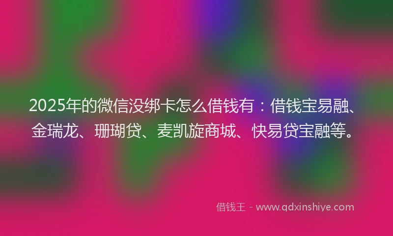 2025年的微信没绑卡怎么借钱有：借钱宝易融、金瑞龙、珊瑚贷、麦凯旋商城、快易贷宝融等。