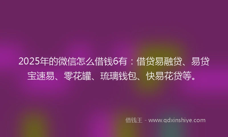 2025年的微信怎么借钱6有：借贷易融贷、易贷宝速易、零花罐、琉璃钱包、快易花贷等。