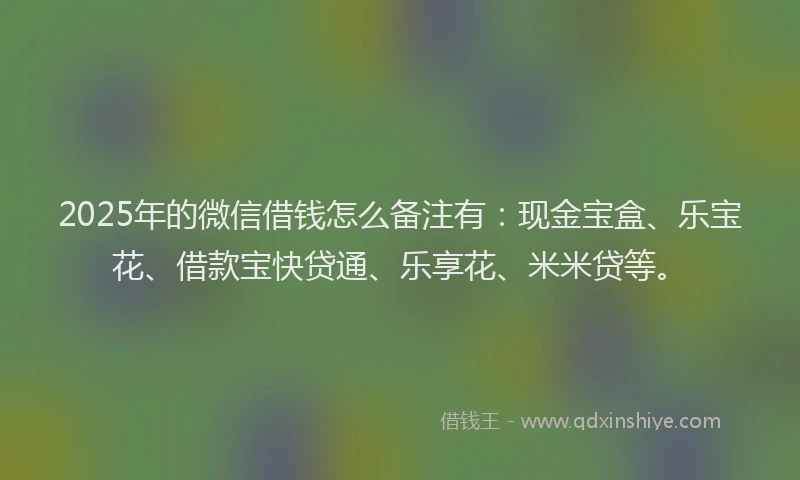2025年的微信借钱怎么备注有：现金宝盒、乐宝花、借款宝快贷通、乐享花、米米贷等。