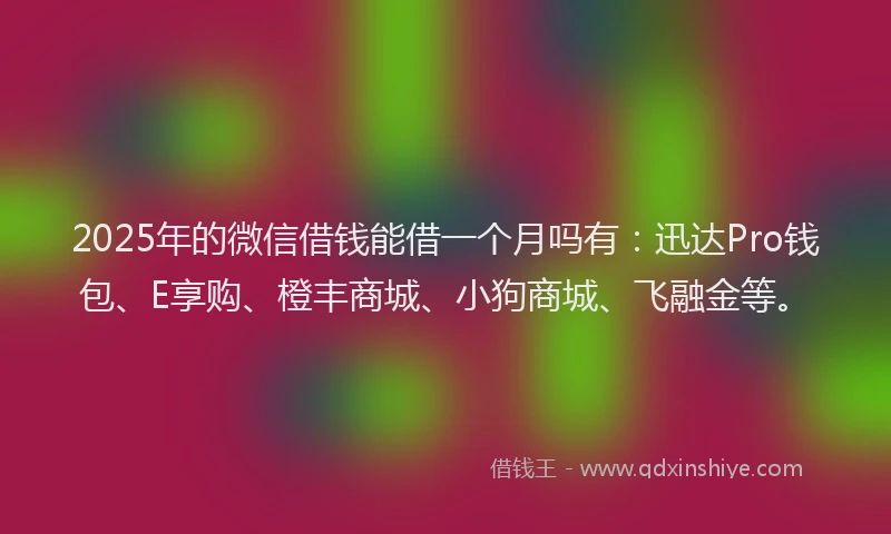 2025年的微信借钱能借一个月吗有：迅达Pro钱包、E享购、橙丰商城、小狗商城、飞融金等。