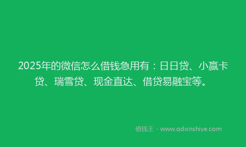 2025年的微信怎么借钱急用有：日日贷、小赢卡贷、瑞雪贷、现金直达、借贷易融宝等。