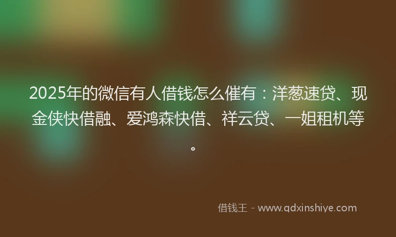 2025年的微信有人借钱怎么催有：洋葱速贷、现金侠快借融、爱鸿森快借、祥云贷、一姐租机等。