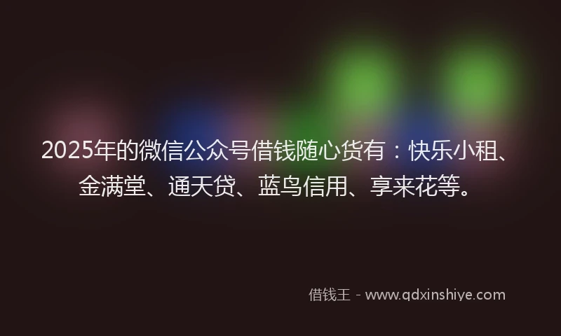 2025年的微信公众号借钱随心货有：快乐小租、金满堂、通天贷、蓝鸟信用、享来花等。