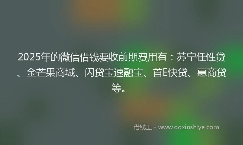 2025年的微信借钱要收前期费用有：苏宁任性贷、金芒果商城、闪贷宝速融宝、首E快贷、惠商贷等。