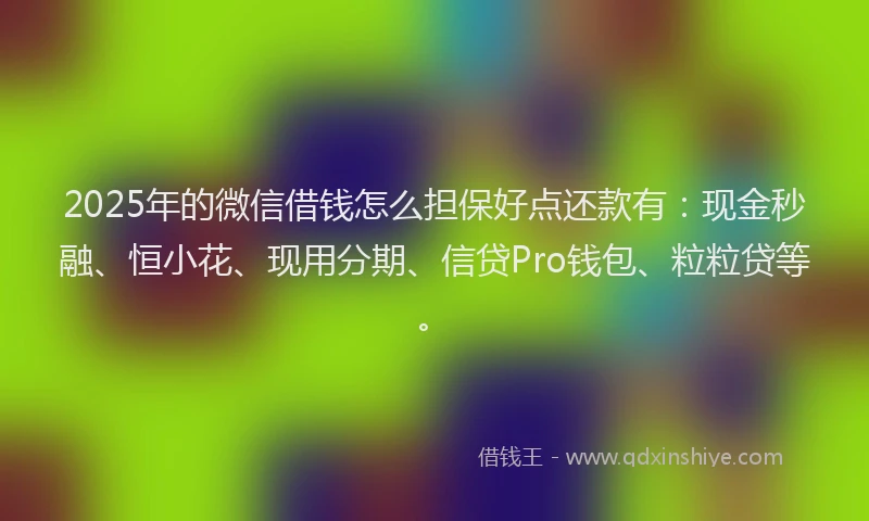 2025年的微信借钱怎么担保好点还款有：现金秒融、恒小花、现用分期、信贷Pro钱包、粒粒贷等。