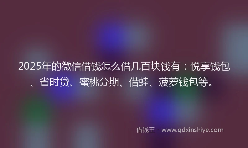 2025年的微信借钱怎么借几百块钱有：悦享钱包、省时贷、蜜桃分期、借蛙、菠萝钱包等。