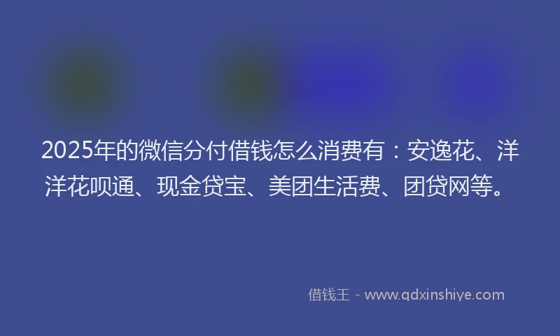 2025年的微信分付借钱怎么消费有：安逸花、洋洋花呗通、现金贷宝、美团生活费、团贷网等。