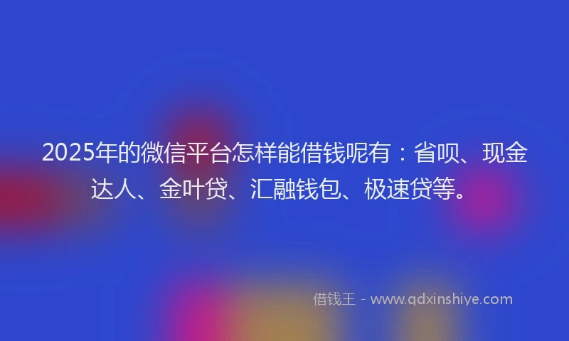 2025年的微信平台怎样能借钱呢有：省呗、现金达人、金叶贷、汇融钱包、极速贷等。