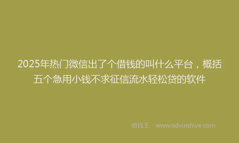 2025年热门微信出了个借钱的叫什么平台，概括五个急用小钱不求征信流水轻松贷的软件