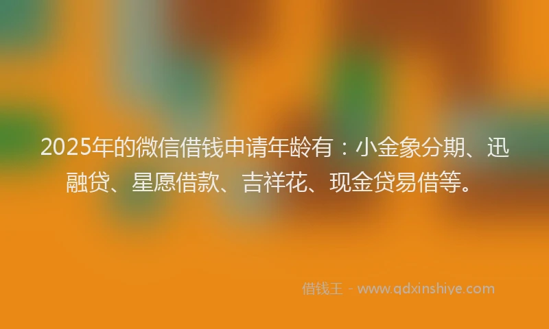 2025年的微信借钱申请年龄有：小金象分期、迅融贷、星愿借款、吉祥花、现金贷易借等。