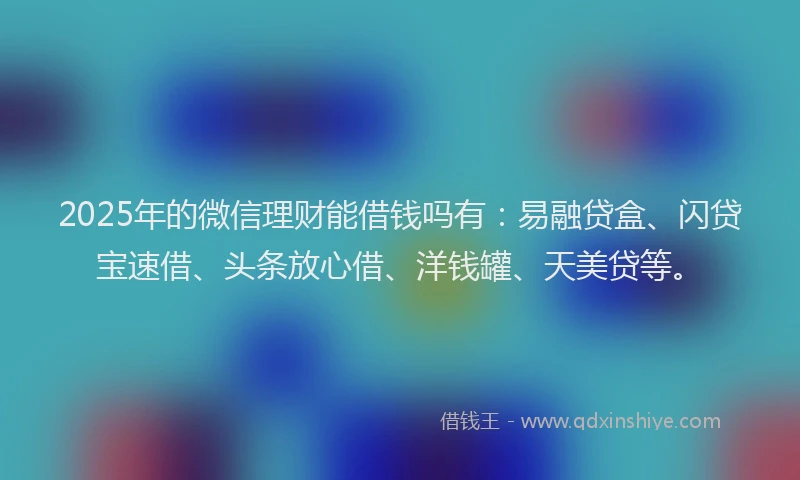 2025年的微信理财能借钱吗有：易融贷盒、闪贷宝速借、头条放心借、洋钱罐、天美贷等。