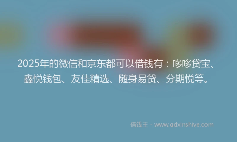 2025年的微信和京东都可以借钱有：哆哆贷宝、鑫悦钱包、友佳精选、随身易贷、分期悦等。