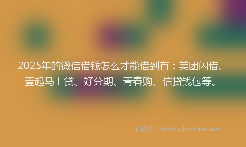 2025年的微信借钱怎么才能借到有：美团闪借、壹起马上贷、好分期、青春购、信贷钱包等。