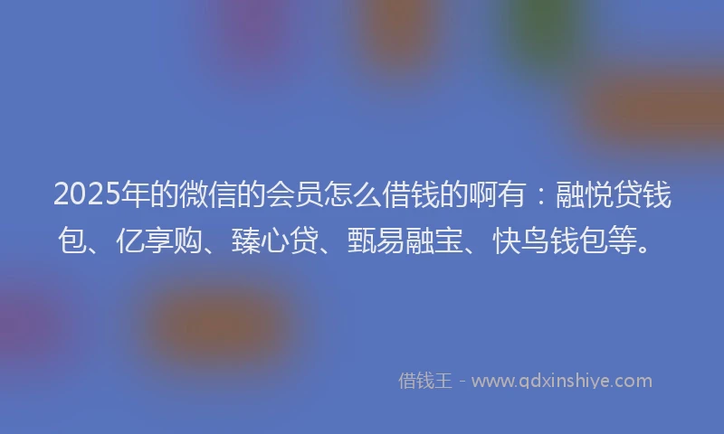 2025年的微信的会员怎么借钱的啊有：融悦贷钱包、亿享购、臻心贷、甄易融宝、快鸟钱包等。