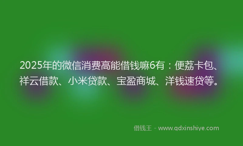 2025年的微信消费高能借钱嘛6有：便荔卡包、祥云借款、小米贷款、宝盈商城、洋钱速贷等。