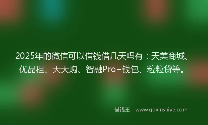 2025年的微信可以借钱借几天吗有：天美商城、优品租、天天购、智融Pro+钱包、粒粒贷等。
