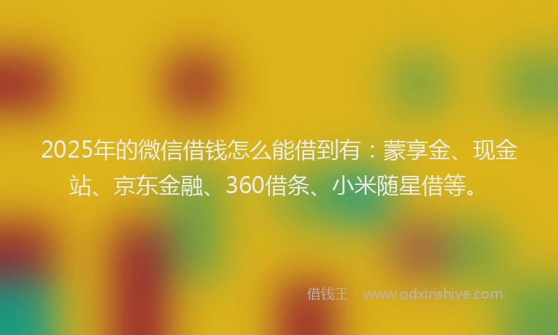 2025年的微信借钱怎么能借到有：蒙享金、现金站、京东金融、360借条、小米随星借等。