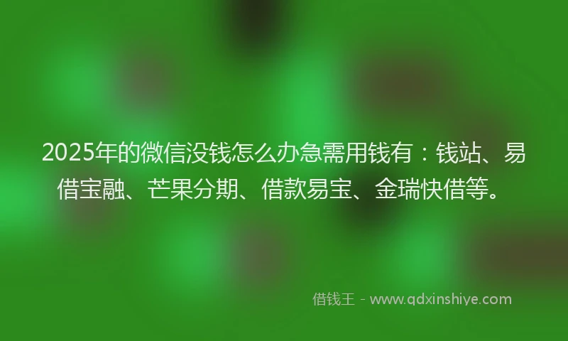 2025年的微信没钱怎么办急需用钱有：钱站、易借宝融、芒果分期、借款易宝、金瑞快借等。