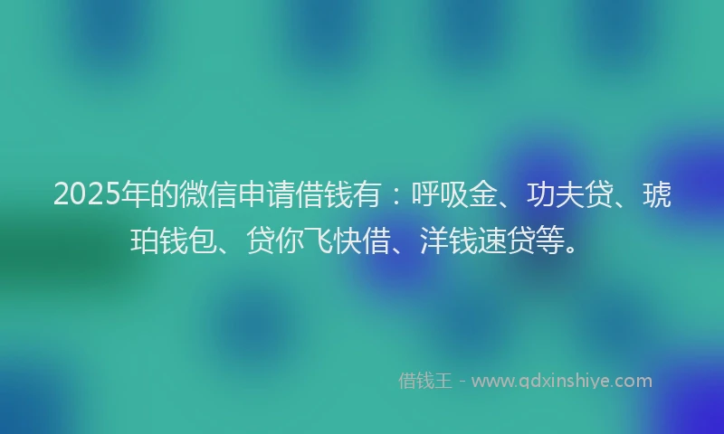 2025年的微信申请借钱有：呼吸金、功夫贷、琥珀钱包、贷你飞快借、洋钱速贷等。