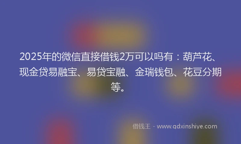 2025年的微信直接借钱2万可以吗有：葫芦花、现金贷易融宝、易贷宝融、金瑞钱包、花豆分期等。