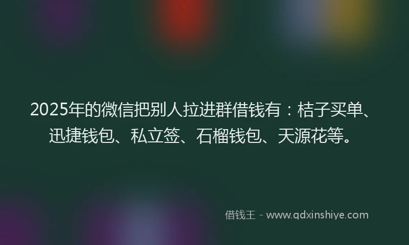 2025年的微信把别人拉进群借钱有：桔子买单、迅捷钱包、私立签、石榴钱包、天源花等。