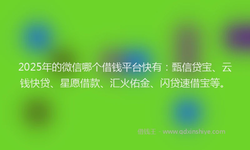 2025年的微信哪个借钱平台快有：甄信贷宝、云钱快贷、星愿借款、汇火佑金、闪贷速借宝等。