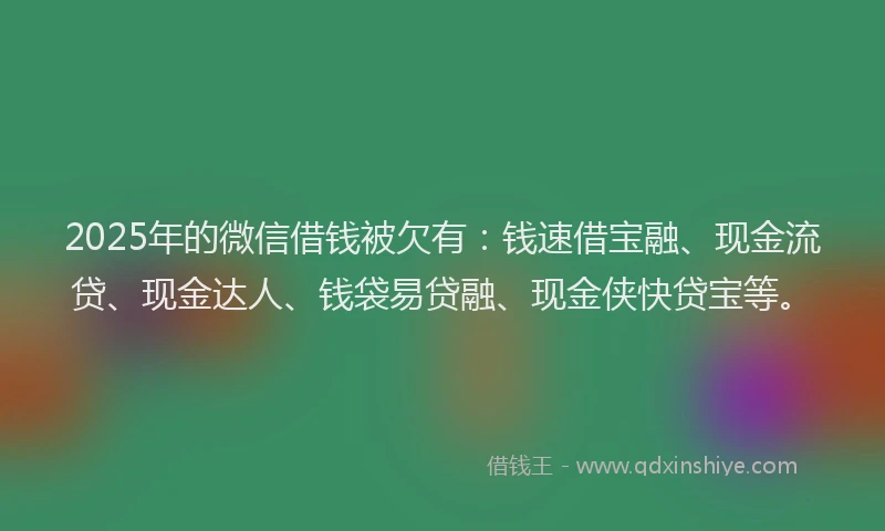 2025年的微信借钱被欠有：钱速借宝融、现金流贷、现金达人、钱袋易贷融、现金侠快贷宝等。
